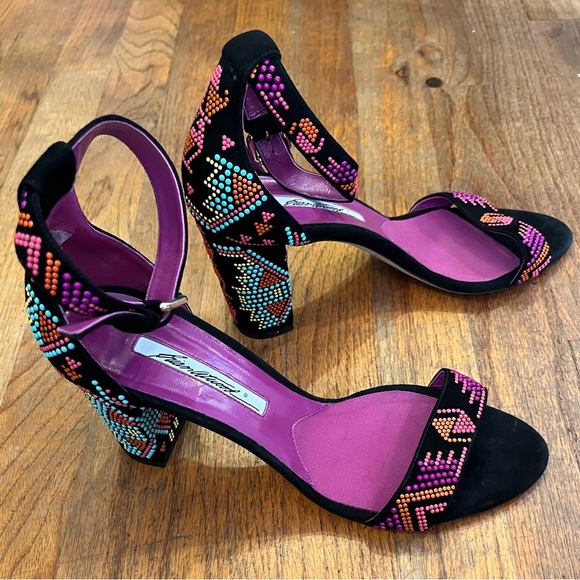 Brian Atwood Shoes - Brian Atwood Margo Block Heel Multicolored Beaded Aztec Sandal size 40